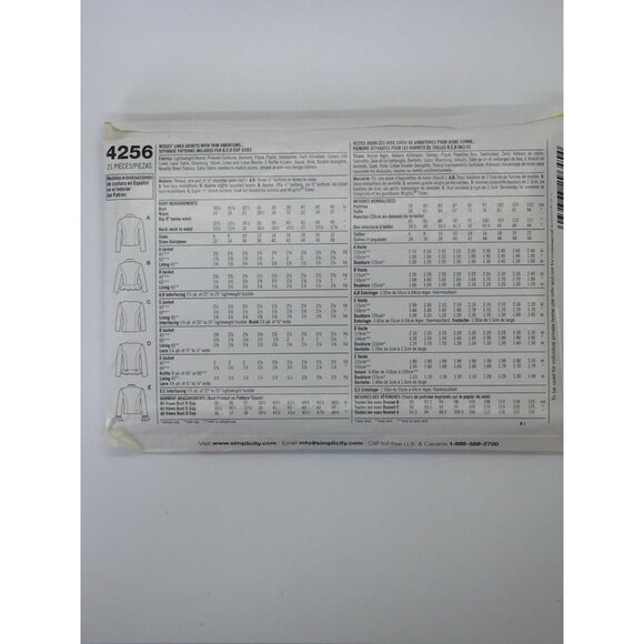 Simplicity 4256 Pattern Jacket Coat Size 6 8 10 12 14 Uncut Threads Magazine - Picture 5 of 6